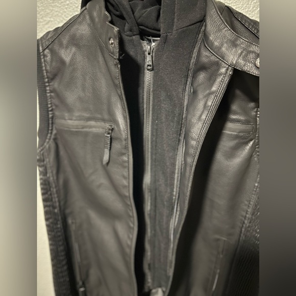 Fried-Denim Est.2015 NYC Men's Faux Leather Black Vest Hoodie Size L New - Picture 3 of 12